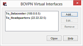 Captura de pantalla de la página Interfaces Virtuales BOVPN (para tiendas minoristas)